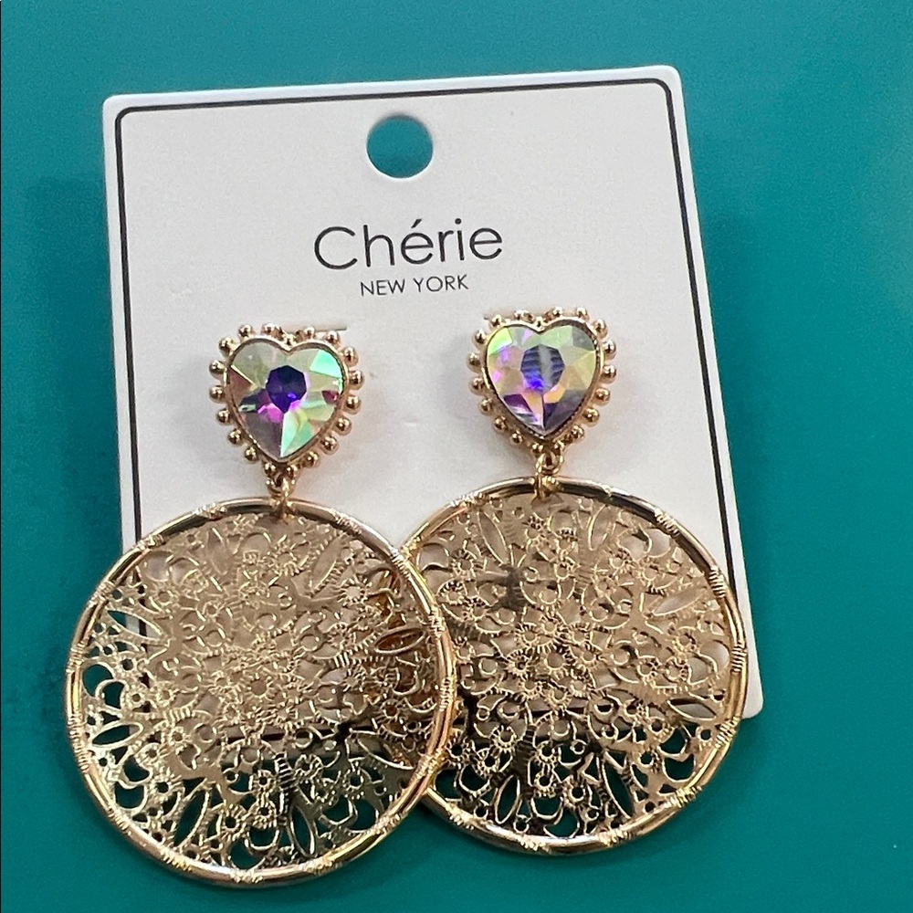 Gold and Purple Heart Drop Earrings - Picture 2 of 2